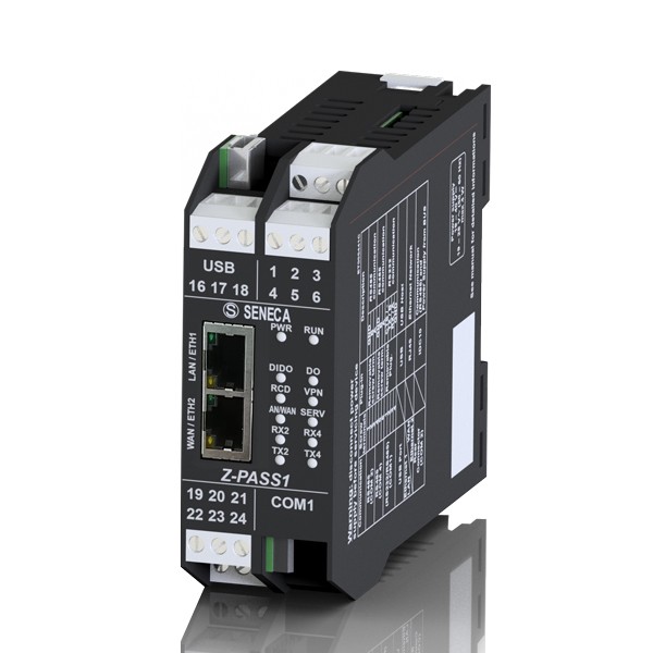 Z-PASS1-IO| Seneca |VPN Industrial Gateway - Serial Device Server, 1DI, 2DO, 1DI/DO