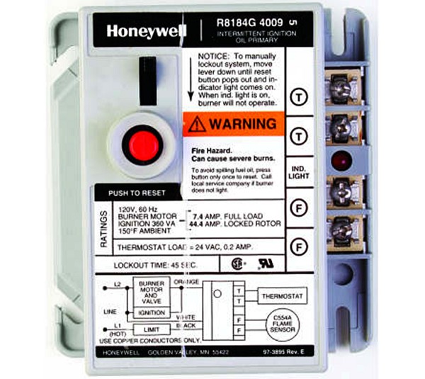 R8184G1310/B | Honeywell | PROTECTORELAY 220V,50HZ 240V,60HZ .2A THERMOSTAT SAFETY SW TIME 45 SEC INTERMTT IGN. STD 4X4 BOX OR BURNER MTD USE C554A BULK